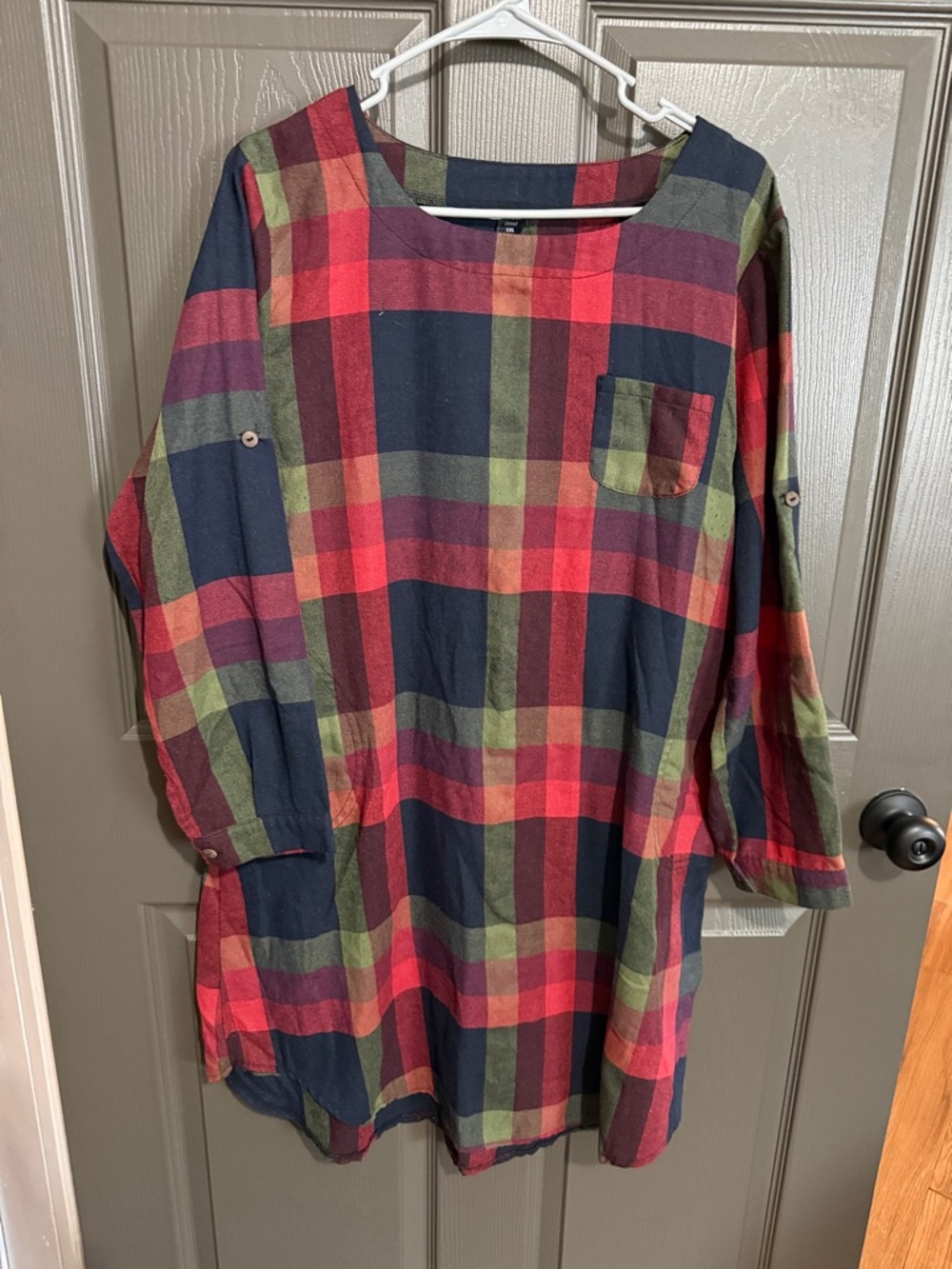 SHEIN Plaid Tunic in Red, Navy & Green